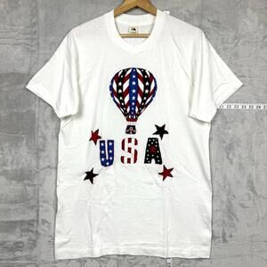 VTG Fruit of the Loom USA T-Shirt XL Patriotic Balloon Stars Graphic 90s USA Mad